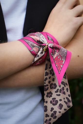 twilly silk scarf, pink twilly, leopard print twilly..